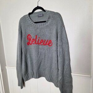 WOODEN SHIPS Grey Holiday Believe Knit Sweater